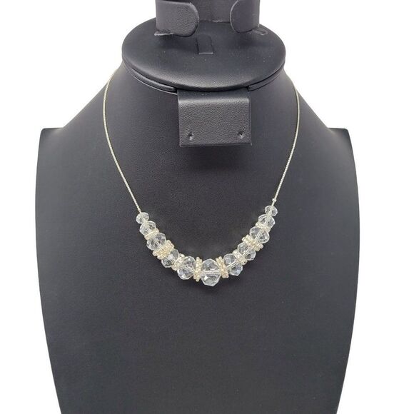 Silver Tone Chain Floating Crystal Rhinestone Washer Opera Necklace Cocktail - Picture 1 of 14
